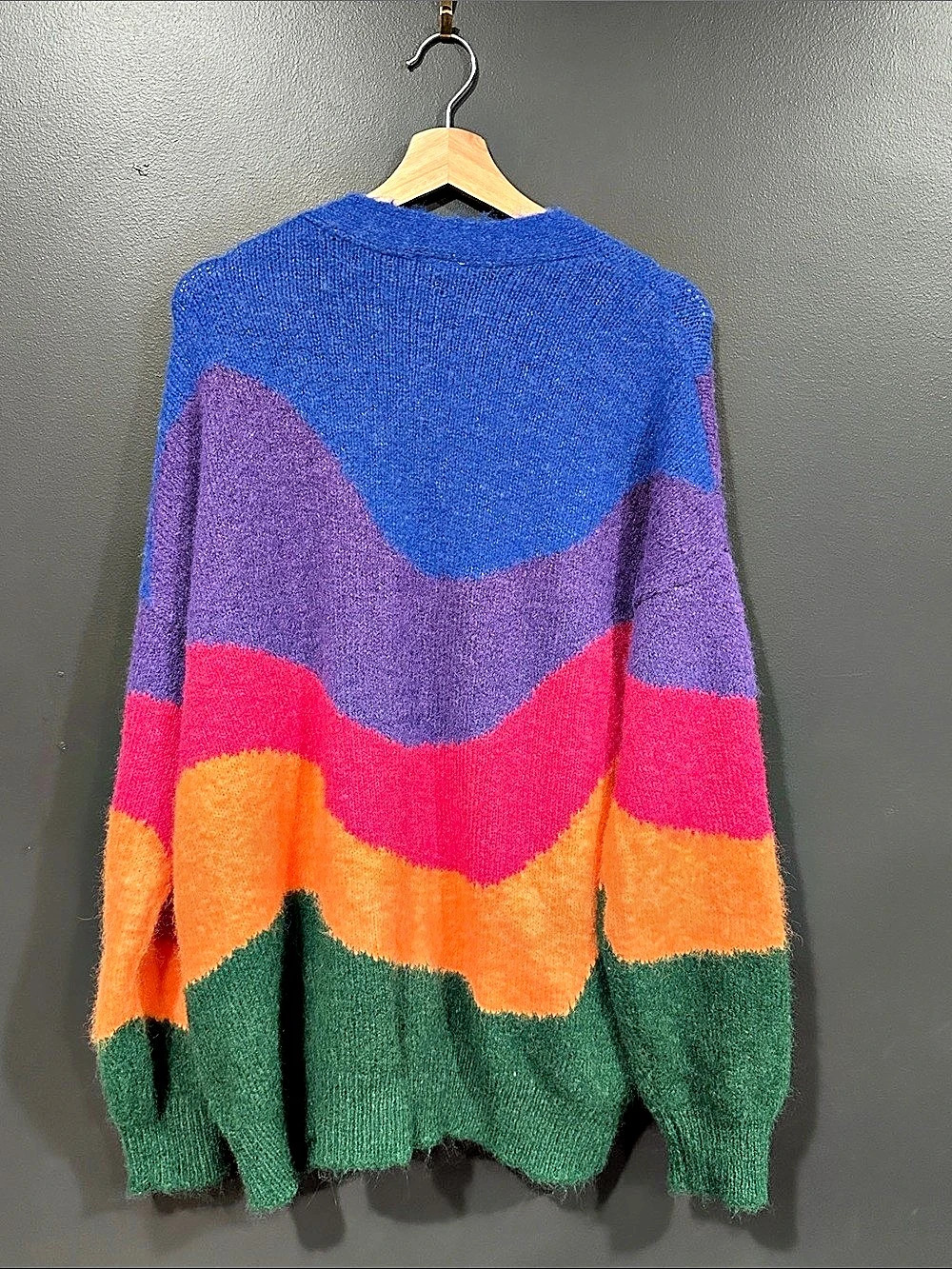 FARM Rio Vintage Waves Multicolor Knit Cardigan Blue & Purple Medium Oversized - Picture 2 of 7